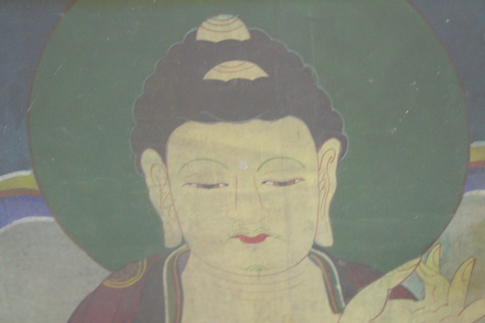 A FINE 19TH CENTURY PAINTING 'FIVE BUDDHAS', framed and glazed, image 71cm x 119.5cm. - Image 4 of 6
