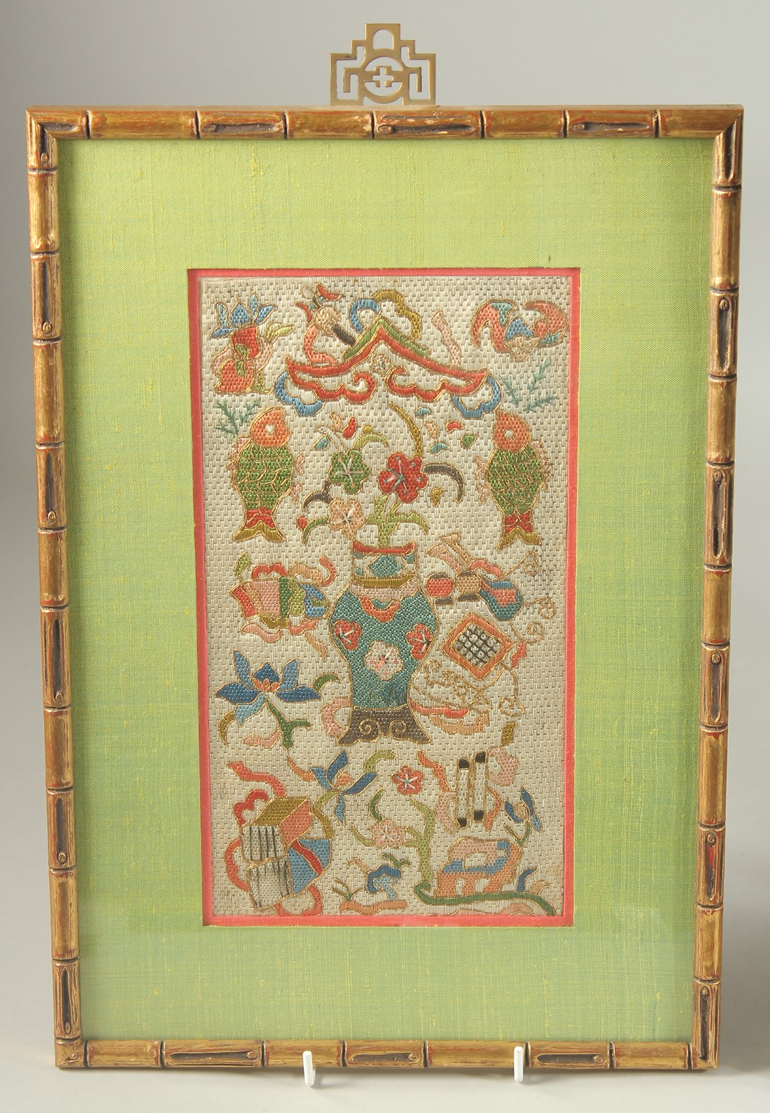 THREE FRAMED CHINESE TEXTILES, (3). - Image 2 of 4