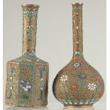 TWO RUSSIAN ENAMELLED VASES, (2).