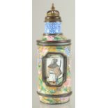 A RARE FINELY ENAMELLED COPPER SNUFF BOTTLE, Qianlong four-character mark to base, 10cm high.