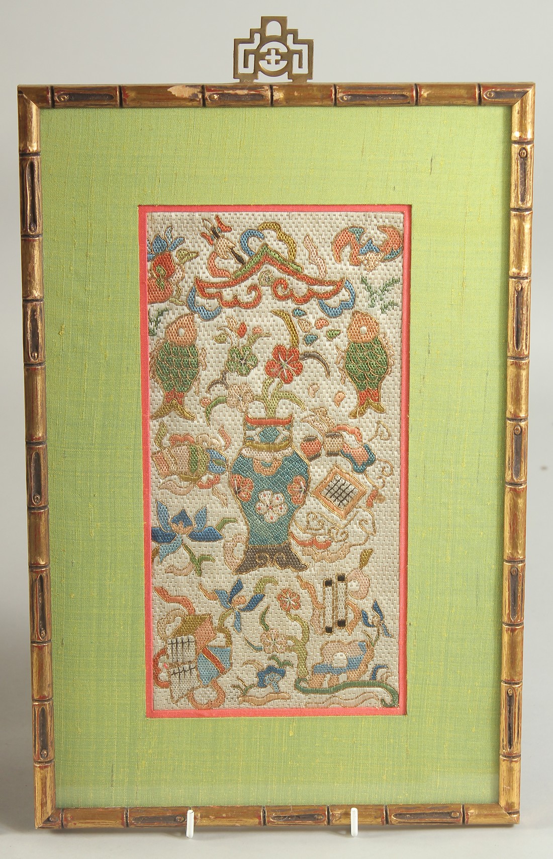 THREE FRAMED CHINESE TEXTILES, (3). - Image 4 of 4