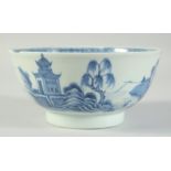AN 18TH CENTURY CHINESE EXPORT BLUE AND WHITE PORCELAIN BOWL, painted with landscape scenes, (