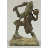 A 16TH-17TH CENTURY SOUTH INDIAN BRONZE FIGURE OF HANUMAN MONKEY DEITY, 8cm high.