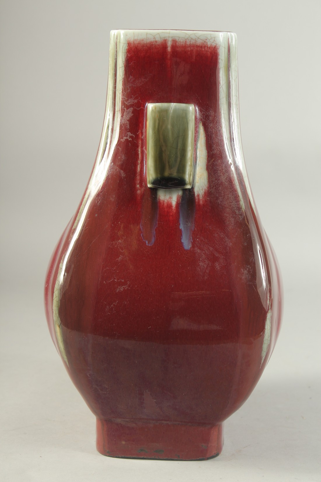 A CHINESE IRON RED GLAZE TWIN HANDLE VASE, 30cm high. - Image 2 of 6