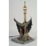A LATE 19TH CENTURY AUSTRIAN BERGMAN COLD PAINTED BRONZE LAMP, signed, mounted to a marble base,