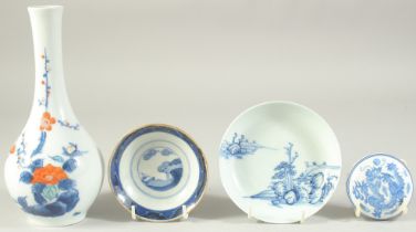 A JAPANESE PORCELAIN VASE AND DISH, together with a blue and white dish and box, (4).