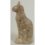 A FINELY CARVED STONE POSSIBLY ANCIENT EGYPTIAN CAT, 10.5cm high.