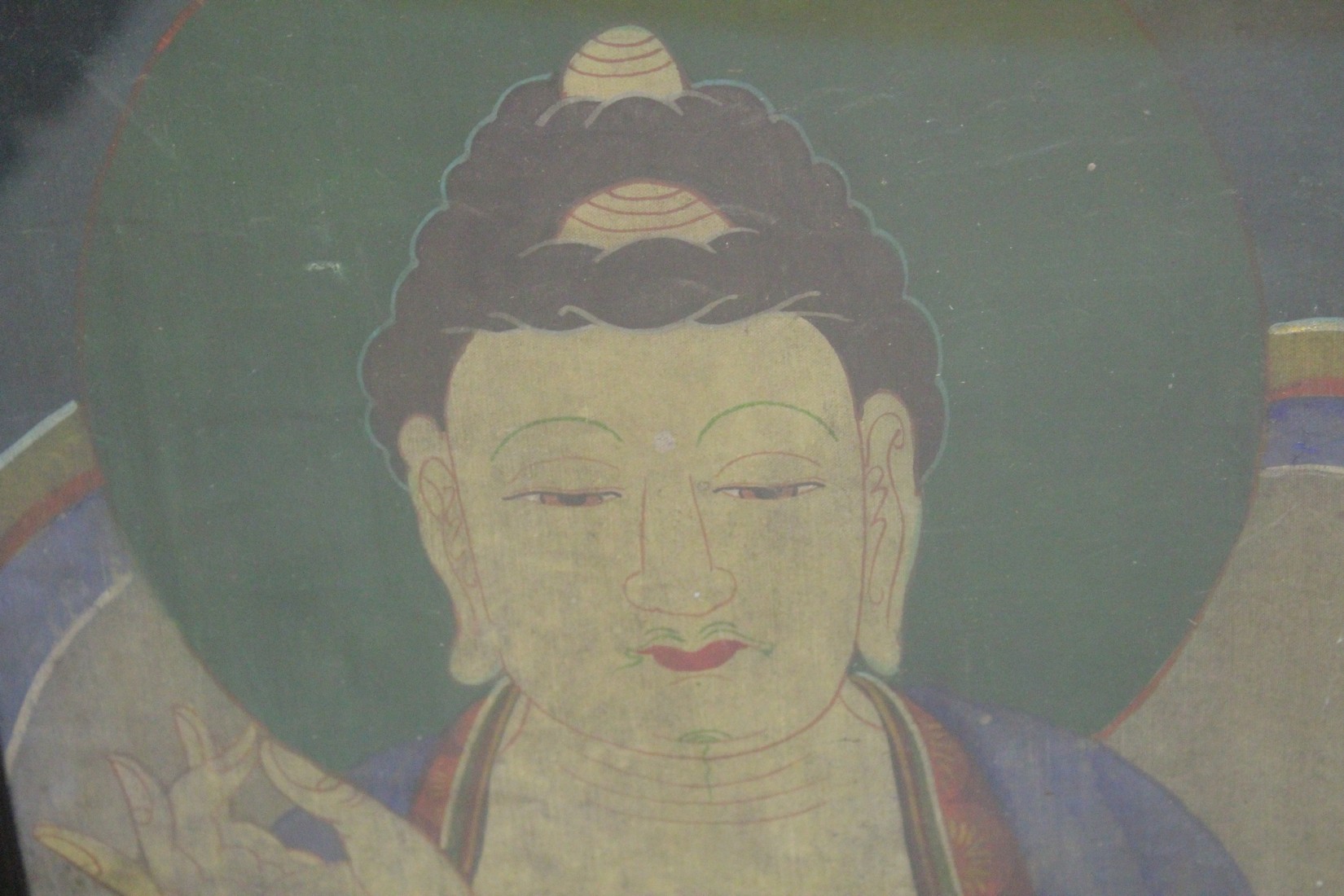 A FINE 19TH CENTURY PAINTING 'FIVE BUDDHAS', framed and glazed, image 71cm x 119.5cm. - Image 6 of 6