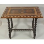 A FINE EARLY 20TH CENTURY HISPANO-MORESQUE MARQUETRY BONE AND EXOTIC WOOD INLAID RECTANGULAR