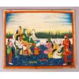 A FINE LARGE INDIAN MINIATURE PAINTING OF SIKH MAHARAJA RANJIT SINGH in court with attendants,