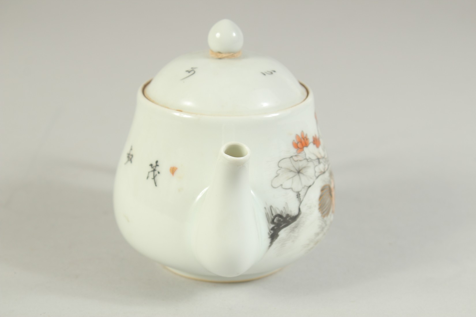 A CHINESE REPUBLIC PERIOD POLYCHROME PORCELAIN TEAPOT, painted with seated figures and characters. - Image 2 of 6