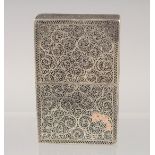 A FINE 19TH CENTURY INDIAN FILIGREE SILVER CARD CASE, 8cm x 5cm.