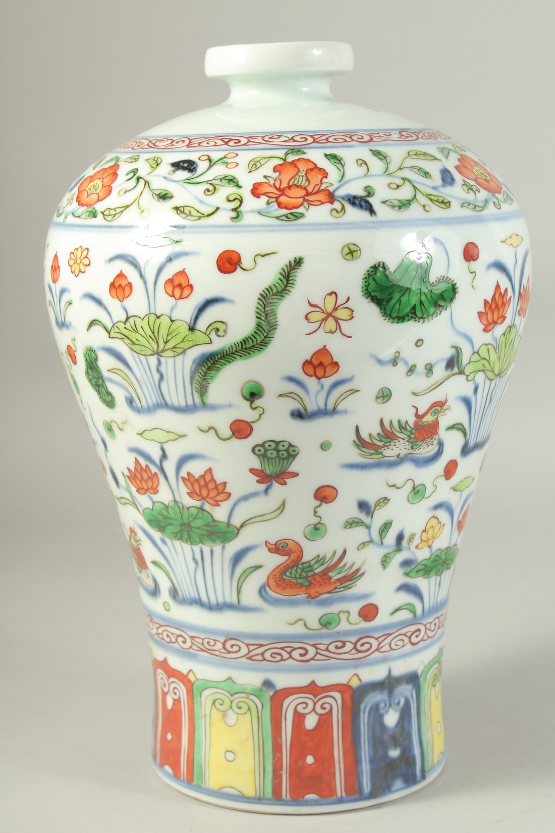 A CHINESE WUCAI PORCELAIN MEIPING VASE painted with ducks and algae. 30.5cm high/ - Image 3 of 5