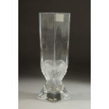 A GOOD LALIQUE TALL SQUARE VASE with moulded leaves and square base. Etched: Lalique, France,