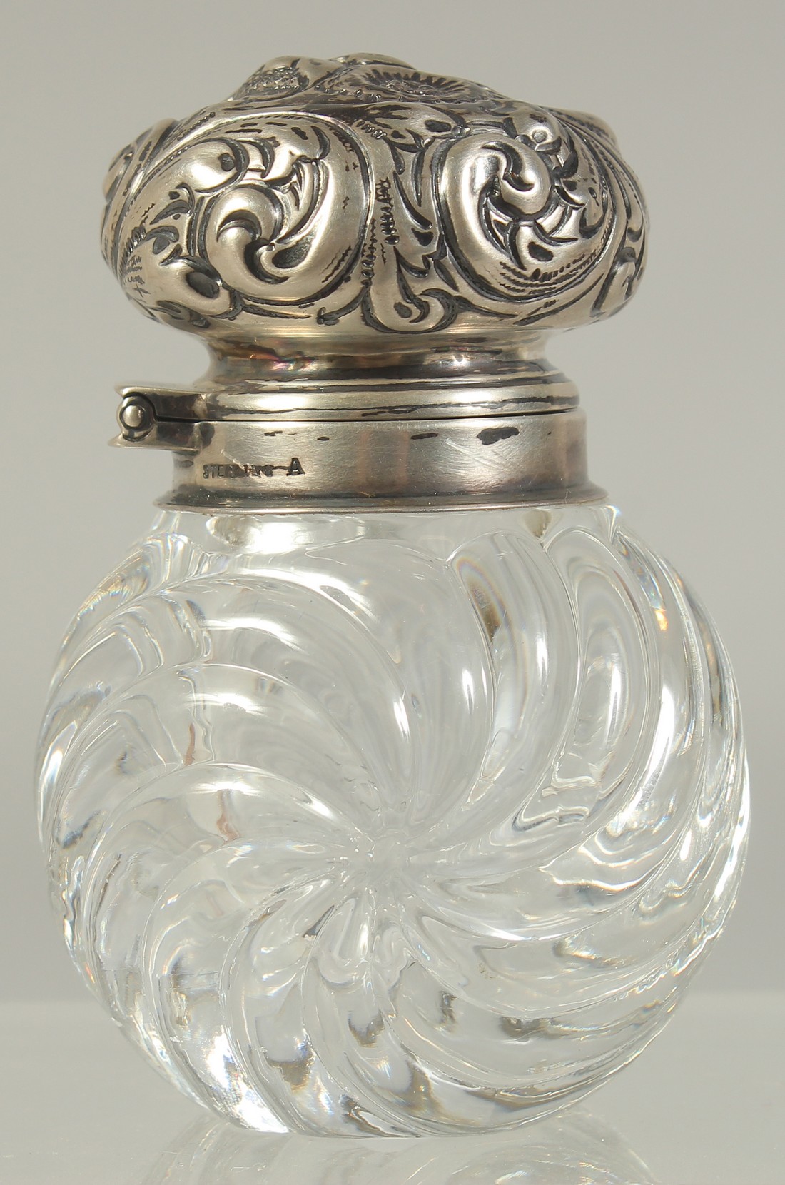 A HOWARD AND CO., NEW YORK, SILVER TOP GLASS INK POT.