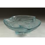 A GOOD LALIQUE DAYDREAM BLUE BOWL, circa 2008. Bears label, Lalique, Paris. 9.75ins diameter, 3ins