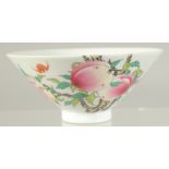 A CHINESE FAMILLE ROSE PORCELAIN BOWL painted with peaches and bats. 15cm diameter.