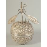 A SILVER APPLE with a lid. 4.5ins high