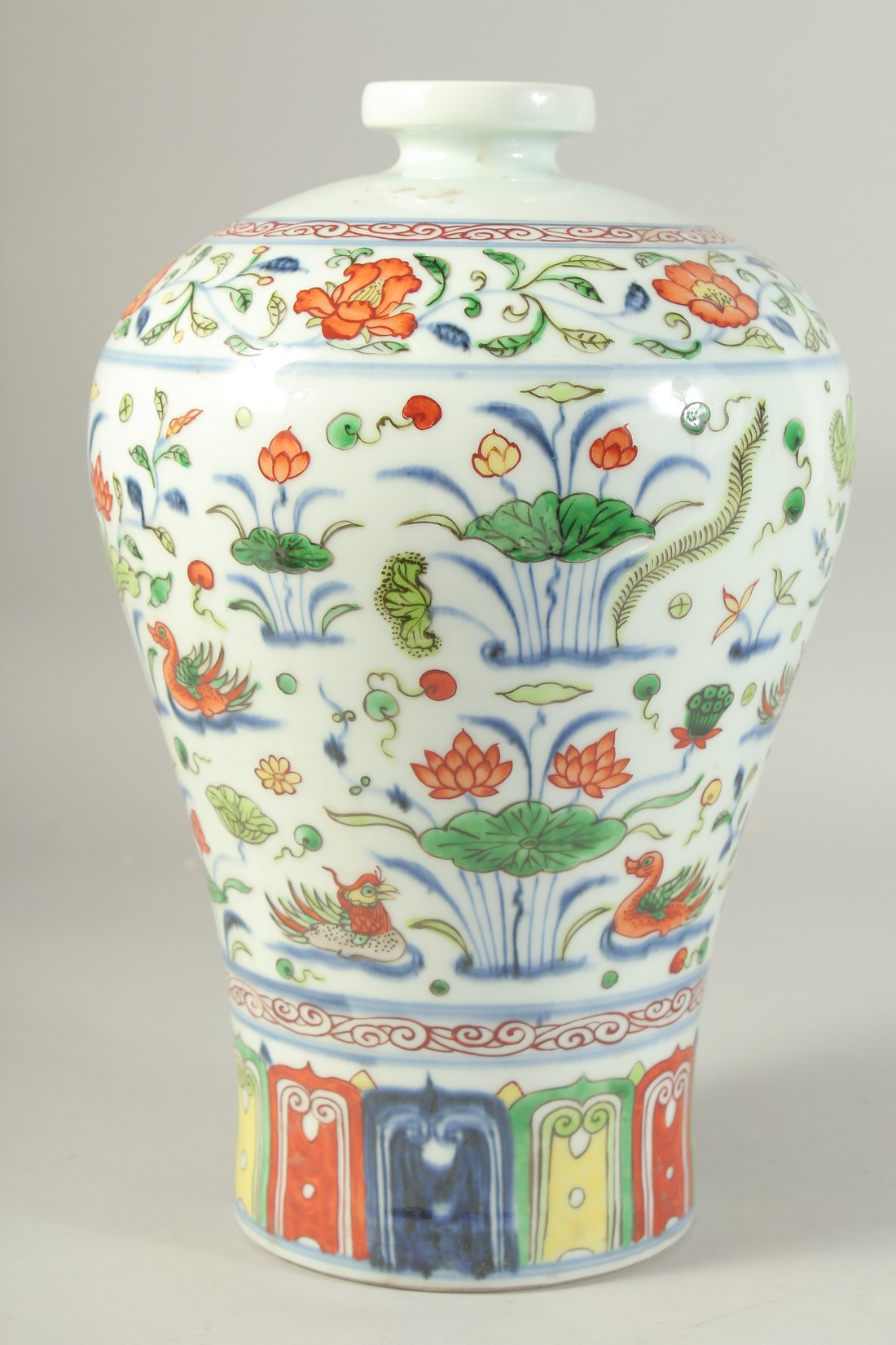 A CHINESE WUCAI PORCELAIN MEIPING VASE painted with ducks and algae. 30.5cm high/ - Image 2 of 5