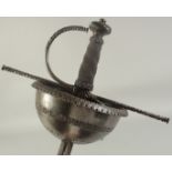 A MAGNIFICENT SPANISH CUP HILTED RAPIER, diamond section 40in blade with single fuller, with