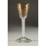 A SUPERB 18TH CENTURY ENGLISH JAMES GILES WINE GLASS, circa 1763, the bowl with fruiting vines in