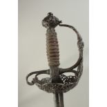 A FINE ENGLISH MORTUARY HILTED RAPIER, slender 35in diamond section blade with single fuller,