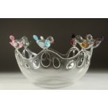 MASSIMO LUNARDON for DIOR. A DELICATE BLOWN GLASS BOWL with seven colourful birds.