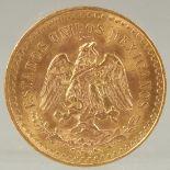 AN ESTADOS UNIDOS MEXICANOS 1821 - 1946 50 PESOS GOLD COIN, 37.5GR PURO.