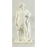 A COPENHAGEN WHITE PARIAN WARE GROUP OF TWO CLASSICAL FIGURES. Signed. 14ins high.