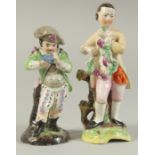 A STAFFORDSHIRE FIGURE OF A BOY AND A CONTINENTAL FIGURE OF A BOY both carrying grapes (2). 5.5ins x