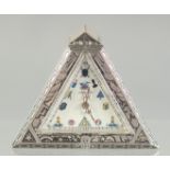 A CERVINE SILVER MASONIC TRIANGULAR WATCH. 5cm.