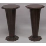 A PAIR OF ART DECO STYLE ROSEWOOD OCTAGONAL PEDESTAL STANDS. 2ft 6ins high x 1ft 4ins wide.