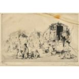 Auguste Brouet (1872-1941) French, travelling families, etching, signed and numbered 77/100 in
