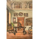 Gijsbert Bland Hooijer, (20th Century). An interior scene inside a grand house, watercolour