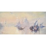 William Knox (1862-1925), gondolas in Venice, watercolour, signed, 9.75" x 19.75" (25 x 50cm).