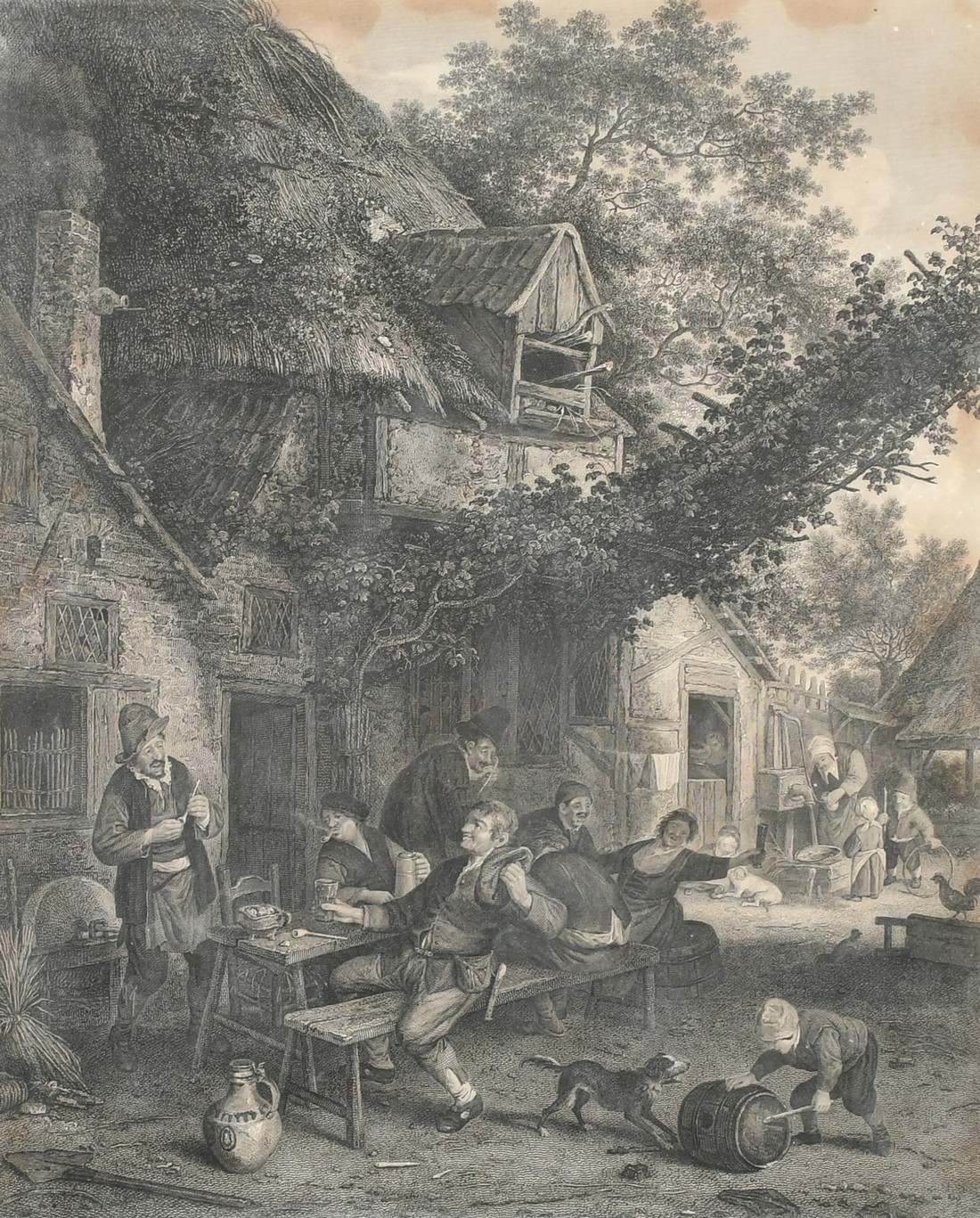 Woollett and Browne after Dusart, 'The Jocund Peasants' and 'The Cottagers', two engravings circa