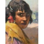 Early 20th Century, Portrait of a gypsy girl, pastel, initialled, 12.5" x 9.5", (31.5x24cm).