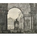 Luigi Rossi, Circa 1823, buildings in Rome, engraving, 19" x 23" (49 x 58cm).