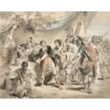 19th Century, The Death of Caesar, charcoal and chalk, 21" x 26" (53 x 66cm), and another similar by