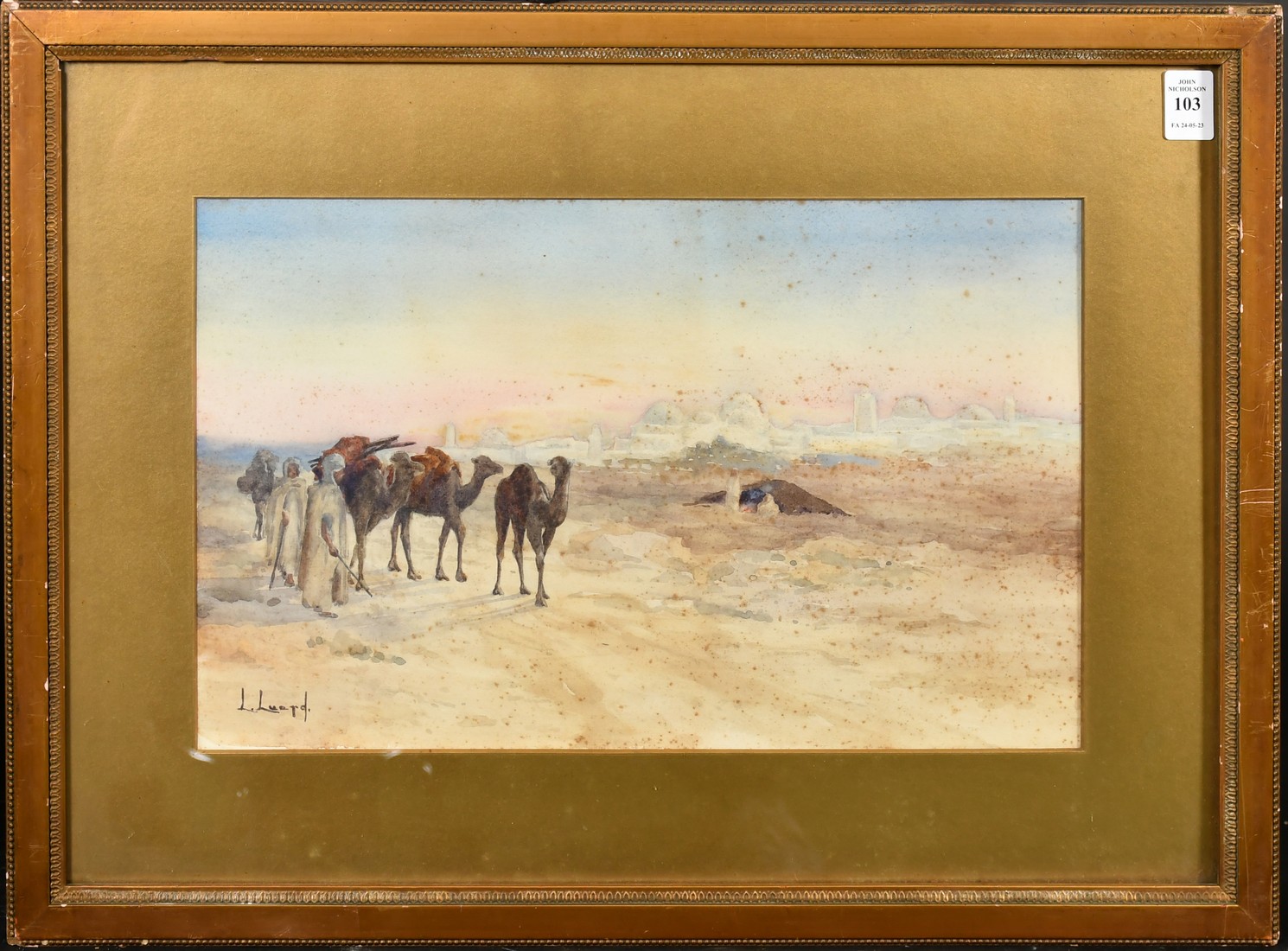 Lowes Dalbiac Luard (1972-1944), 'Evening View of Kairouan', watercolour, signed, exhibition label - Image 2 of 4