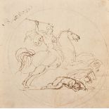 Circle of John Flaxman, A mounted warrior vanquishing his foes, sepia ink, 7" x 6.75", (18x17cm) (