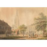 After Edward Dayes, Circa 1798, two views of Salisbury, a pair of hand-coloured prints, 12.5" x 18.