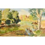 Arnold, circa 1968, Australian, 'The Hann River, Northwest Australia', horses watering by a river,