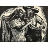 Leopoldo Mendez (1902-1969) Mexican, two wood engravings, A man helping a woman cover herself with a