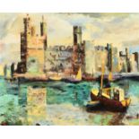 20th Century, a view of Caernarfon Castle, oil on board, 16" x 21" (41 x 53cm), unframed.