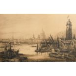 Walter W. Burgess, 'The Dewar Challenge Trophy', two sepia etchings, (Thames views), both signed
