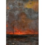 Late 19th Century English School, burning fields at dusk, oil on canvas, indistinctly inscribed