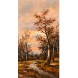 S. William, A pair of landscapes with trees and a figure, morning and evening views, oils on canvas,