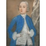 18th Century, A three quarter length portrait of a gentleman wearing a blue coat, pastel, 13.25" x