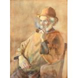 Late 19th Century English School, a study of a seated gentleman smoking a pipe, watercolour,